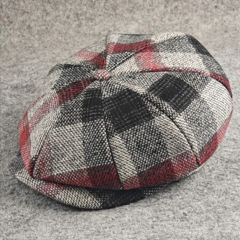 2024 Spring Autumn and Winter Newsboy Caps Men Women Plaid Pattern Wool Beret Dad Felt Ivy Cap Man Big Size Octagonal Hat M L XL