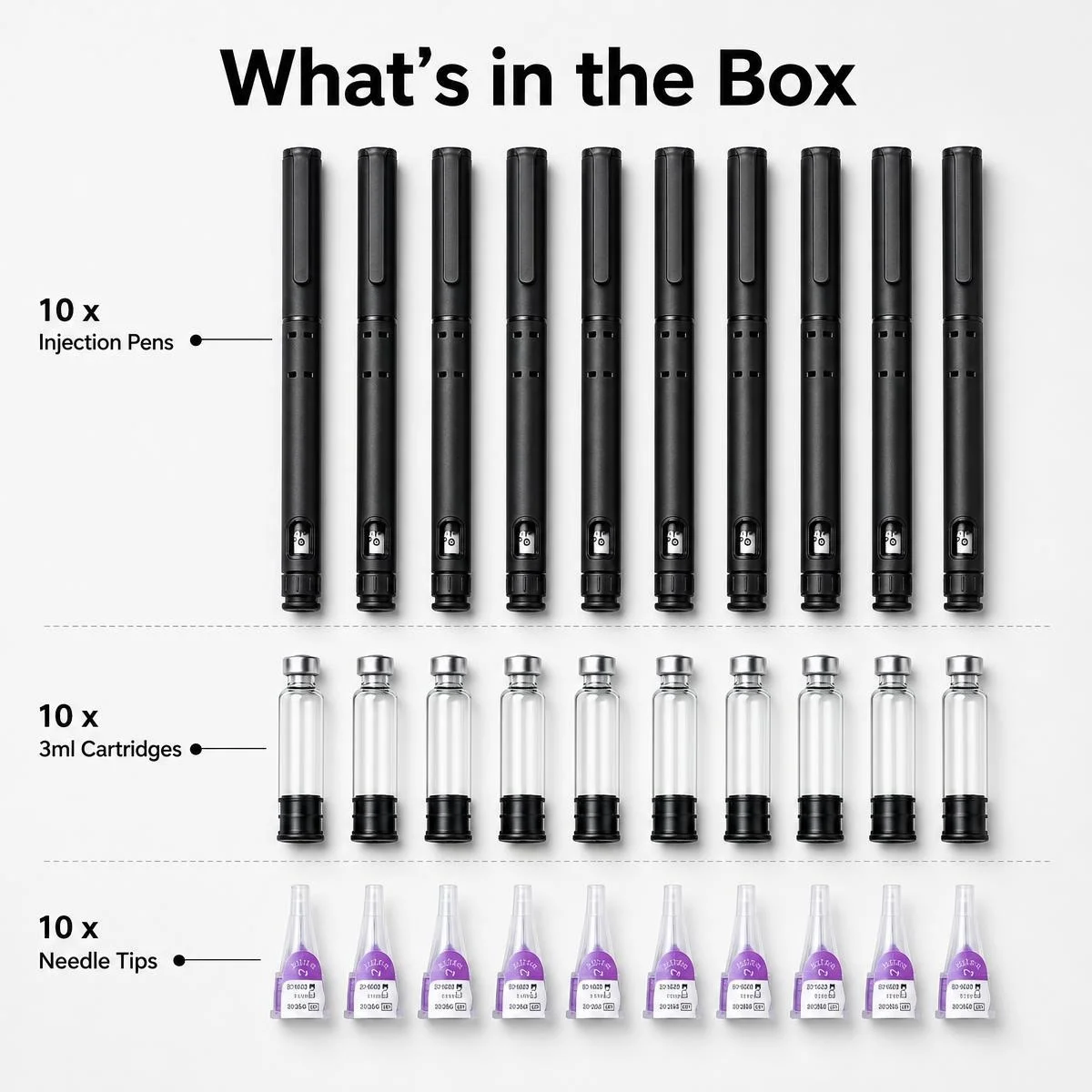 10PCS Disposable Insulin Injection Pen Set 60IU 3ml Adjustable Dose Injector with 10 Cartridges 10 Needles Home Use Magic Pen