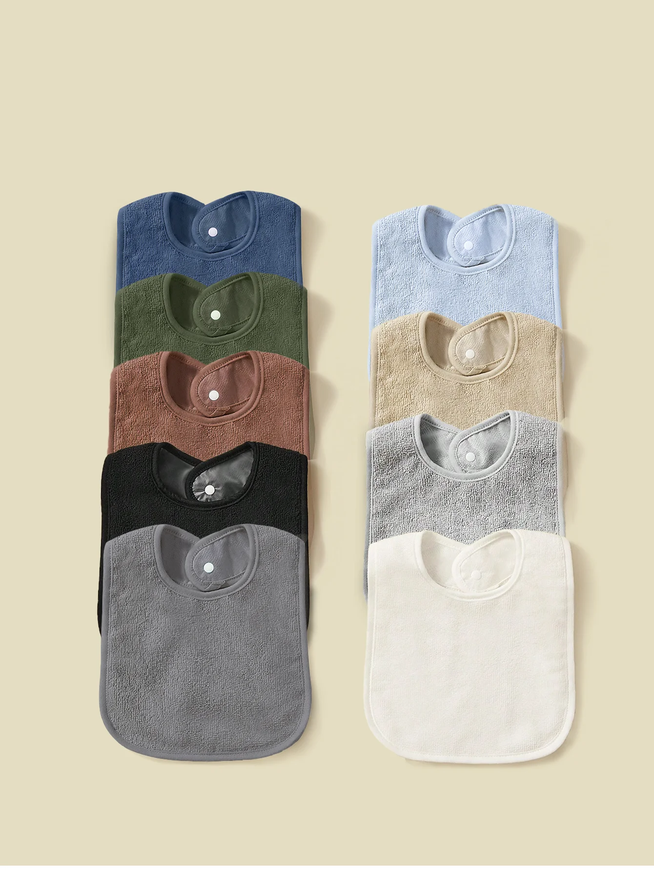 3Pcs Random Ultra Soft Absorbent Waterproof Solid Snap Button Unisex Baby Bibs