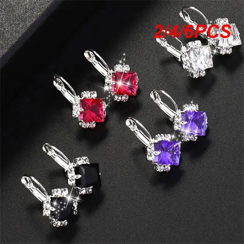 2/4/6PCS Gemstone Earrings Trendy Rhombus Shape High-quality Materials Elegant