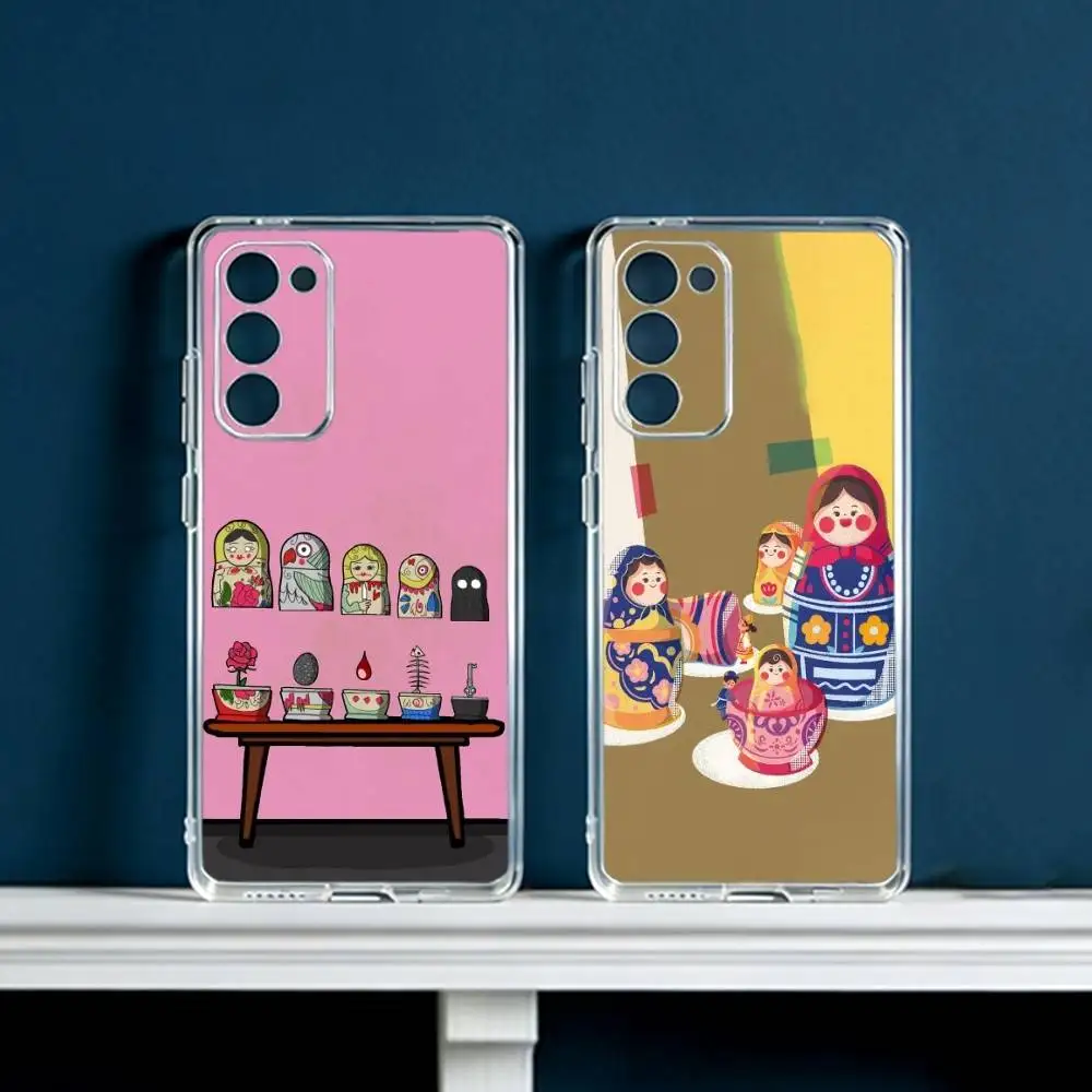 Чехол для телефона с русскими матрёшками для Samsung Galaxy S24 S25 S23 S22 S21 Plus S24 S25, прозрачный чехол.