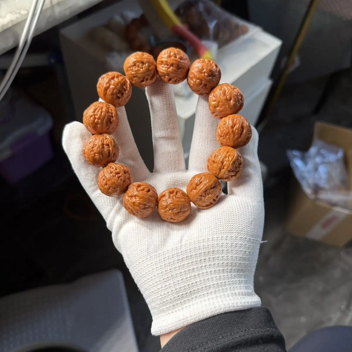 Traditional Chinese Style Lucky 23mm Natural Wild Small Walnut Beaded Bracelet Wenwan Brain Pattern Short Pile Prayer Blessing