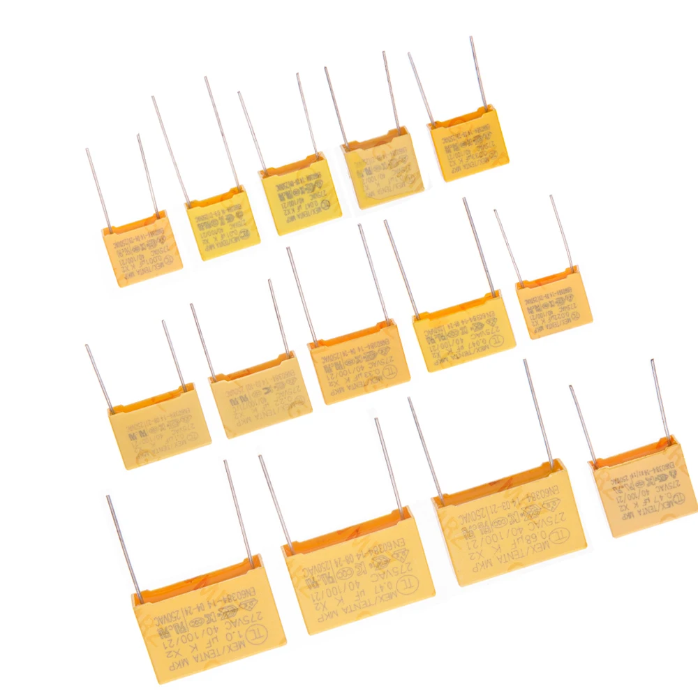 1.5UF 2.2UF 275VAC Safety Film Capacitor Assorted Values 0.001uF–2.2uF Multiple Lead Spacing for Electronics 27.5mm/10mm/15mm