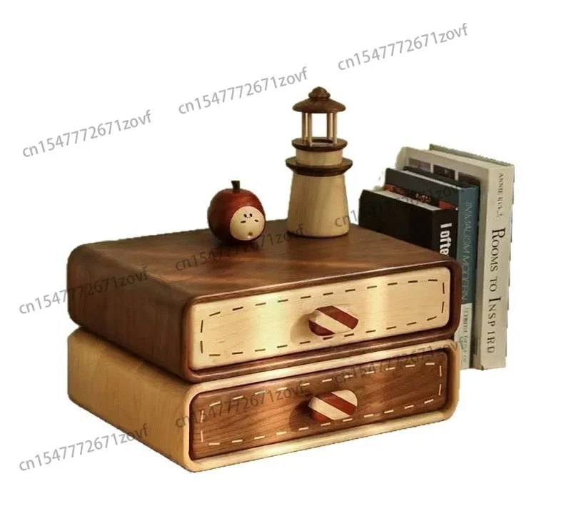 Double solid wood jewelry box, walnut veneer desktop storage box, with drawers