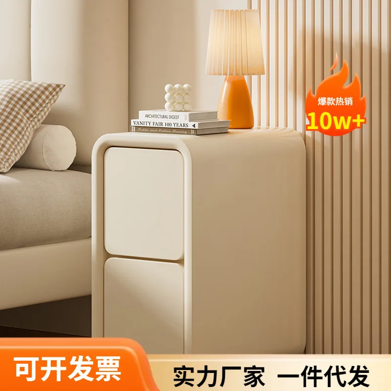 

For Small apartment bedside table narrow modern simple small narrow free installation light luxury narrow side cabinet cream win