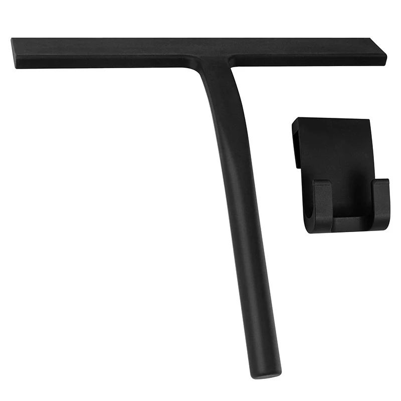 Shower Squeegee Bathroom Squeegee for Shower Glass Door Black Silicone Household Squeegee with Hook 8.93-Inch Cleaning Tool