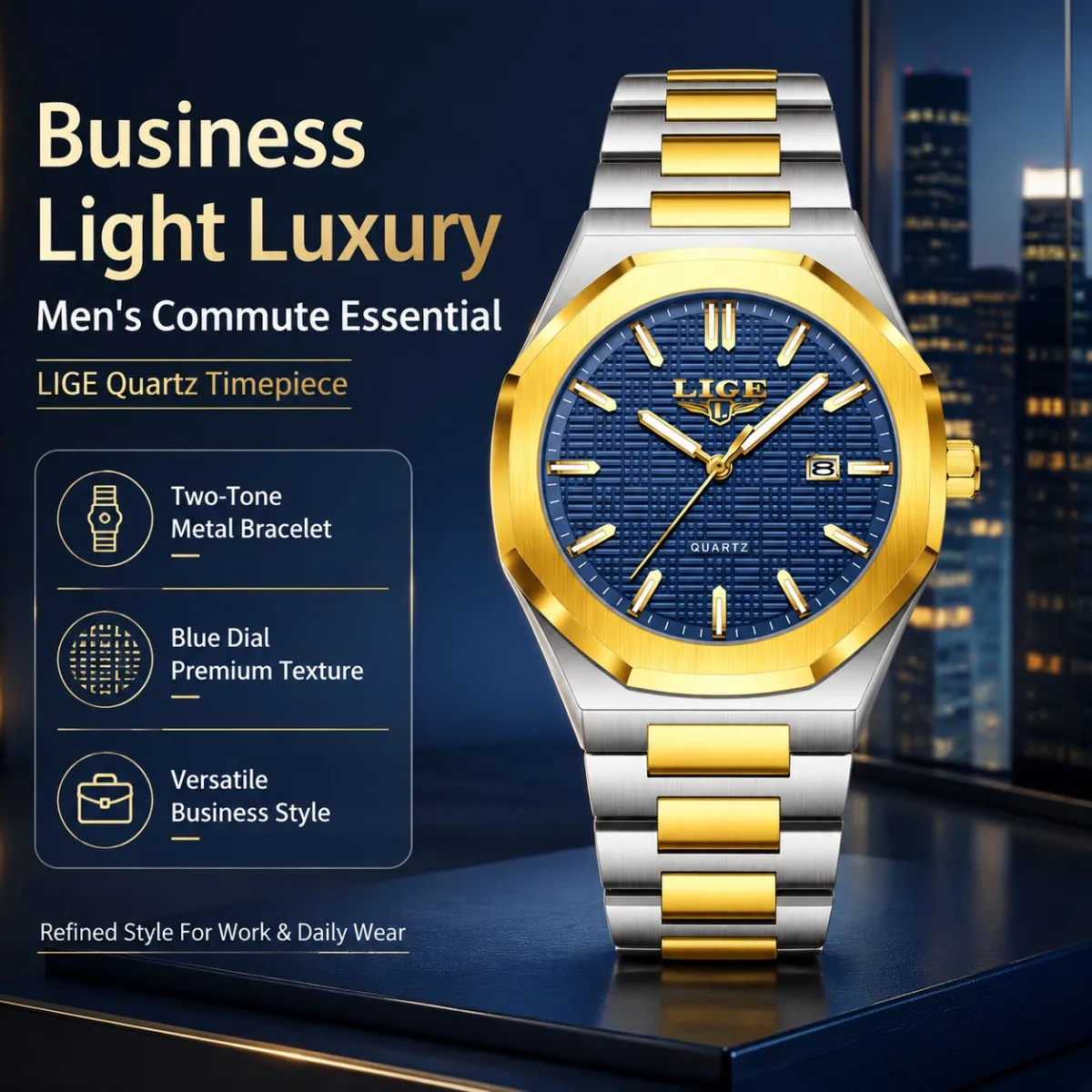 LIGE New Luxury Men Watches Top Brand Classic Business Style Stainless Steel Dual Calendar Quartz Movement Wrist Watch for Men