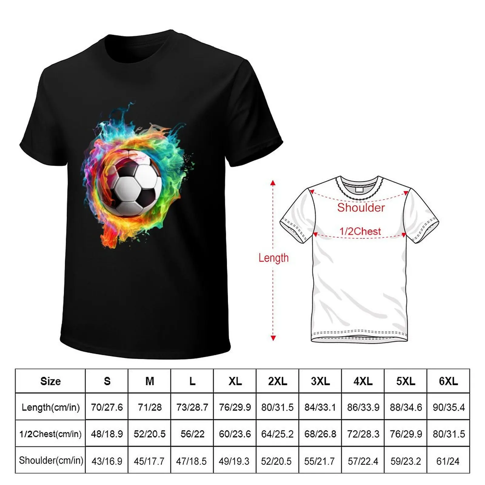 Rainbow Fire Soccer Ball T-Shirt Sports Casual Short Sleeve Cotton Tee