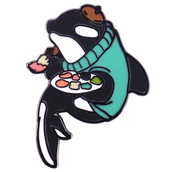 Killer Whale Painter Enamel Pin Creative Art Badge Cartoon Animal Brooch