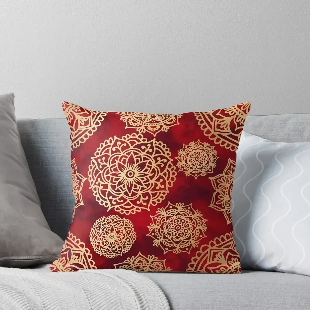 

Red and Gold Mandala Pattern Throw Pillow Christmas Pillow Covers Christmas Pillow Cases