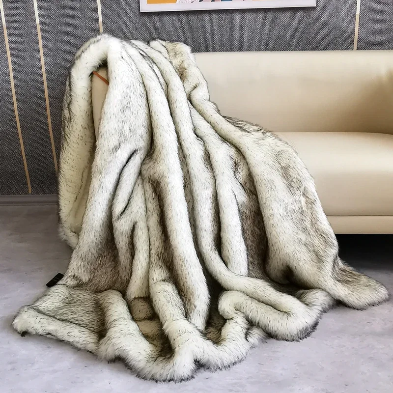 Luxury Imitation Fox Fur Blanket High-end Soft Fluffy Faux Fur Throws Blankets for Sofa Car Thickened Plush Warm Winter Blanket