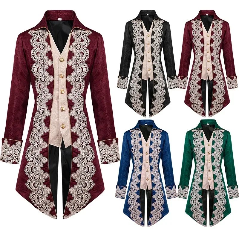 

Trench Coat Men Stage Performance Cosplay Costumes Medieval Tuxedo Coat Steampunk Gothic Embroidered Printed