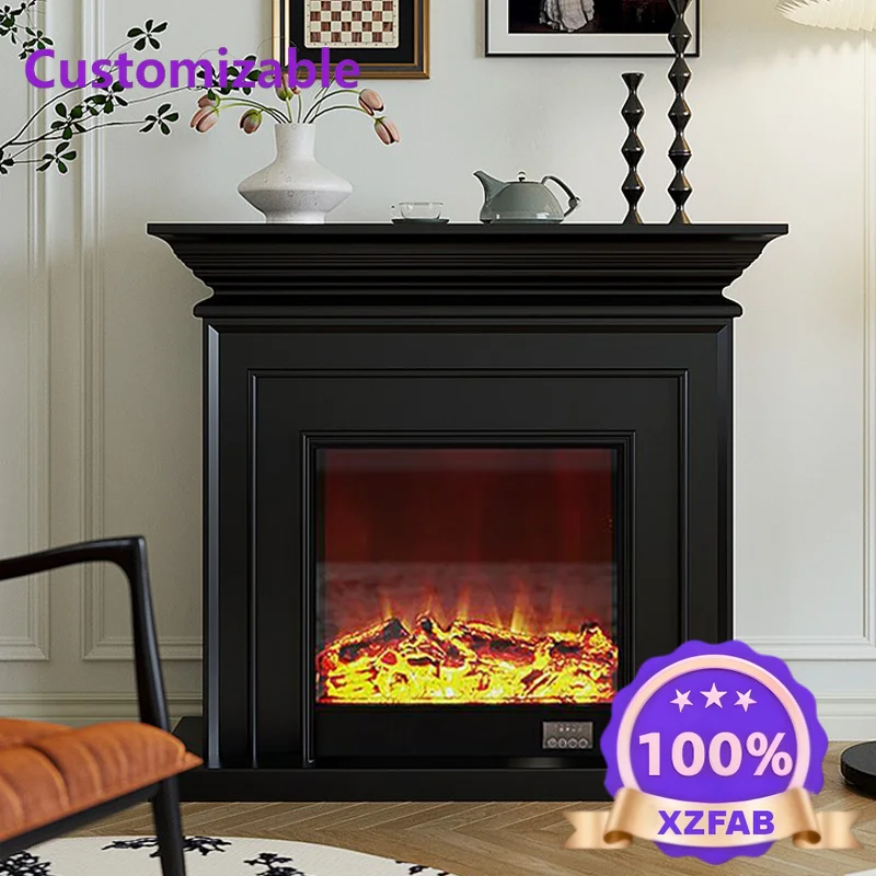 Factory Direct 2026 French fireplace decorative cabinet simulation electronic flame background against the wall black Internet