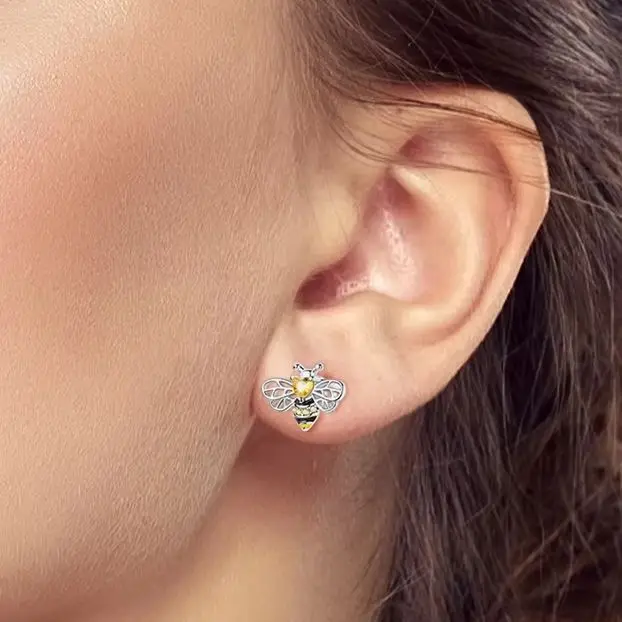 

925 Silver Earring Original Bee Stud For Woman Fashion Jewelry Girl Gift