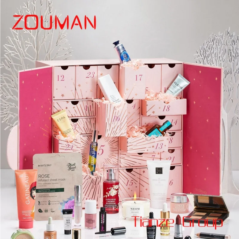 Custom Logo Groothandel Afdrukken Lege Beauty Verpakking Cadeau 25 Dagen Make-Up Adventskalender Doos