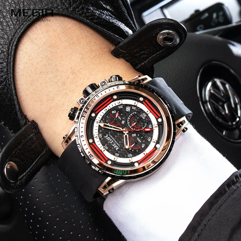 MEGIR 2143 Fashion Sports Silicone Quartz Men's Watch Chronograph Calendar Waterproof Luminous Watches for Men Reloj Hombre