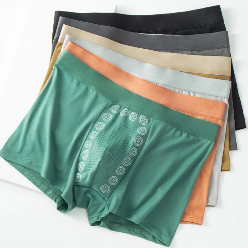 2PCS Men's Simple Daily Boxer Briefs Massage Granule Crotch Comfortable Breathable Elastic Waistband Mid‑Rise Underwear