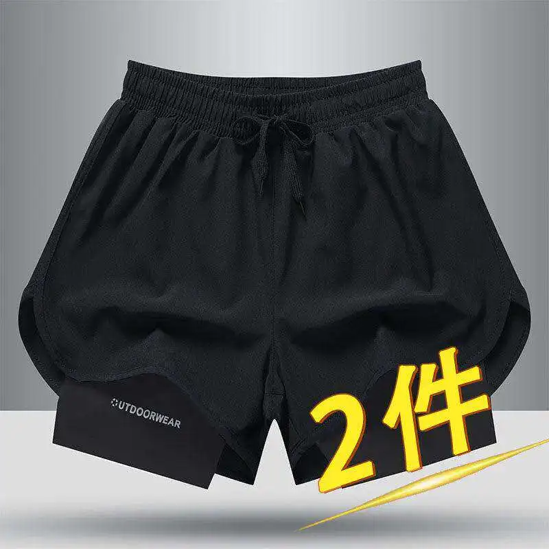 Ice Silk Casual Running Shorts Men's Fitness Ultra-Shorts Three-In-One False Two-Piece Knee-High Sports Leisure Swimsuit