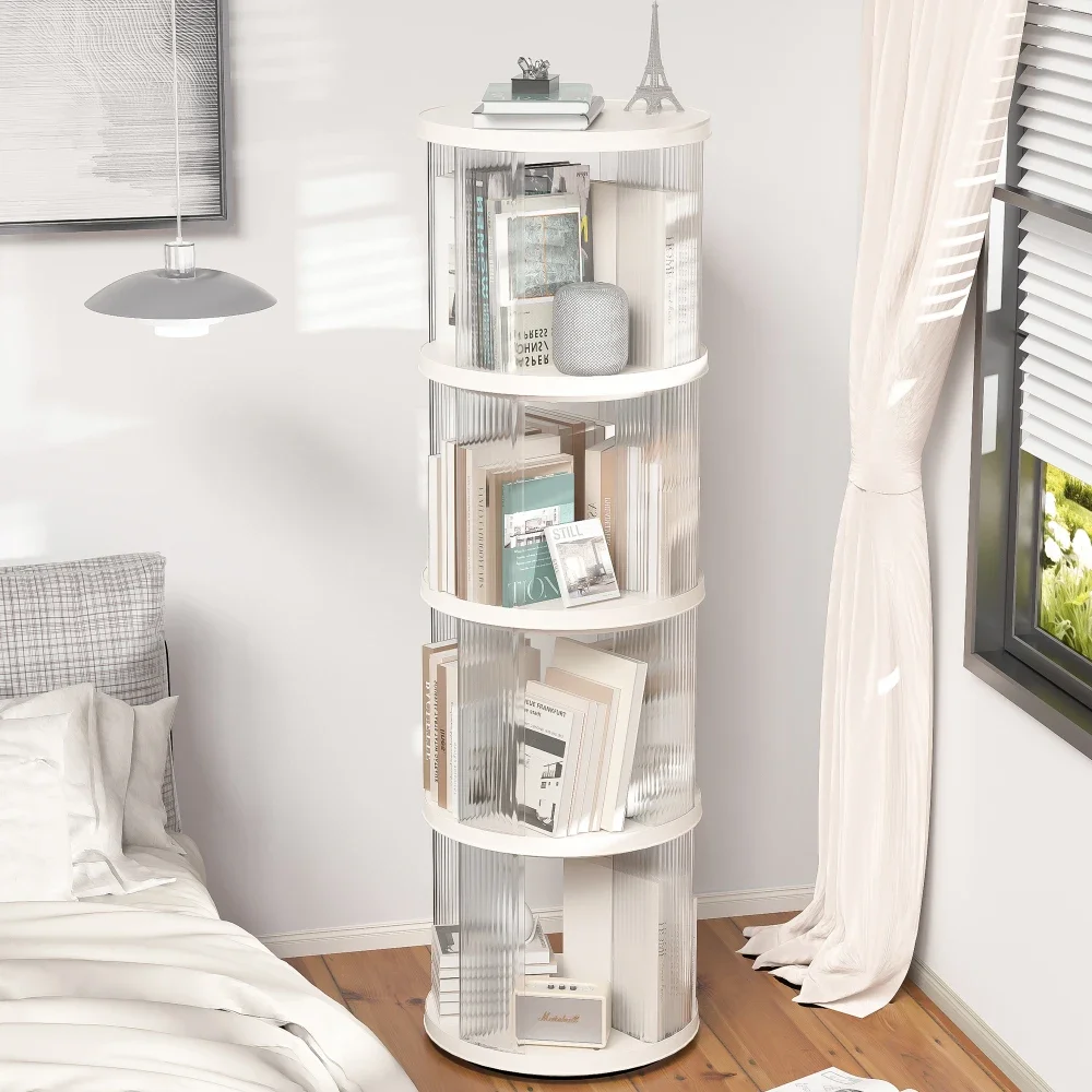 360 ° Rotating Bookshelf, 4-storey Floor To Ceiling Bookshelf, Occupying Small Space, Suitable for Home and Office Use