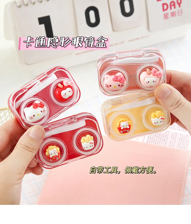 Olá kitty anime figuras dos desenhos animados transparente portátil miopia caixa de lentes de contato casos para meninas melhores presentes de viagem