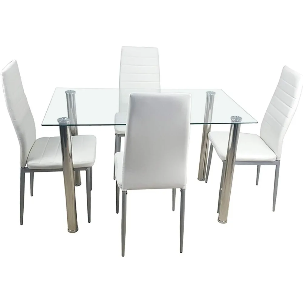 White Dining Chair , Leather Dining Chairs with Curved Back & Foot Cap Protection for Dining Kitchen Living Room,300lbs Capacity image 6