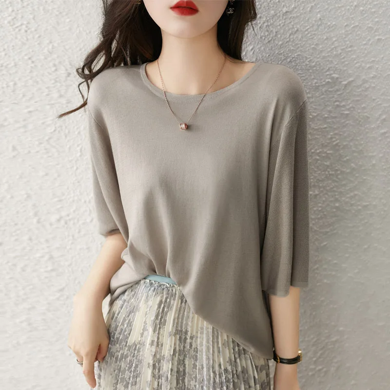 

Sueter Feminino черный вязаный свитер с короткими рукавами, женские пуловеры, новый трикотаж с круглым вырезом, вязаный свитер, пуловер, женские топы Q2286