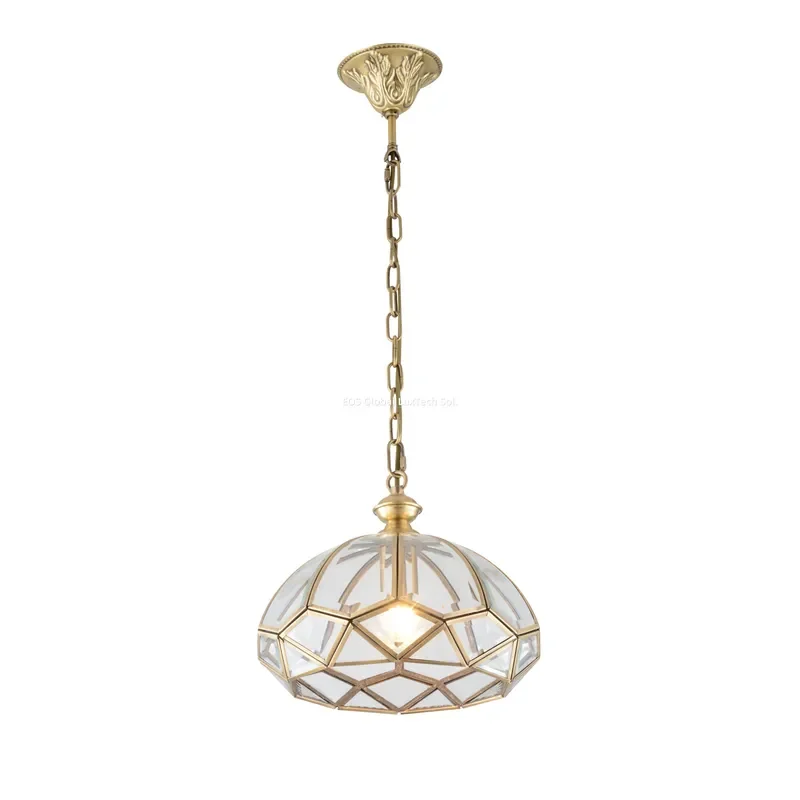 Modern Geometric Glass Chandelier Luxury Brass LED Ceiling Light Art Crystal Pendant Lamp for Kitchen Dining Room Home Decor