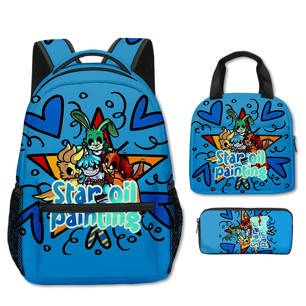 Cartoon Novelty Cool smiling critters 3D Print 3pcs/Set Student School Bags Laptop Backpack Crossbody Lunch bag Pencil Case