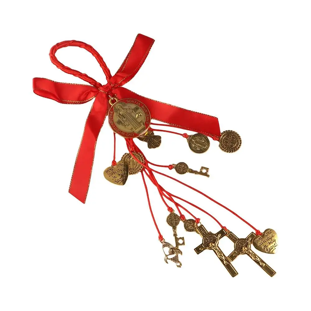 Colgante de medalla de San Benito Vintage, aleación de oración, adornos colgantes católicos, bendición católica, cruz de Medalla de San Benito
