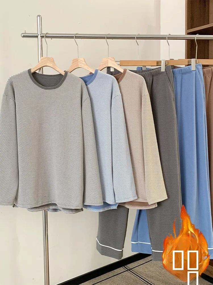 

Thiened Long Sve Men's Home Clothes Set Winter Flannel Leisure Pajamas Large Size Comfortable Spwear Two-Piece Suit