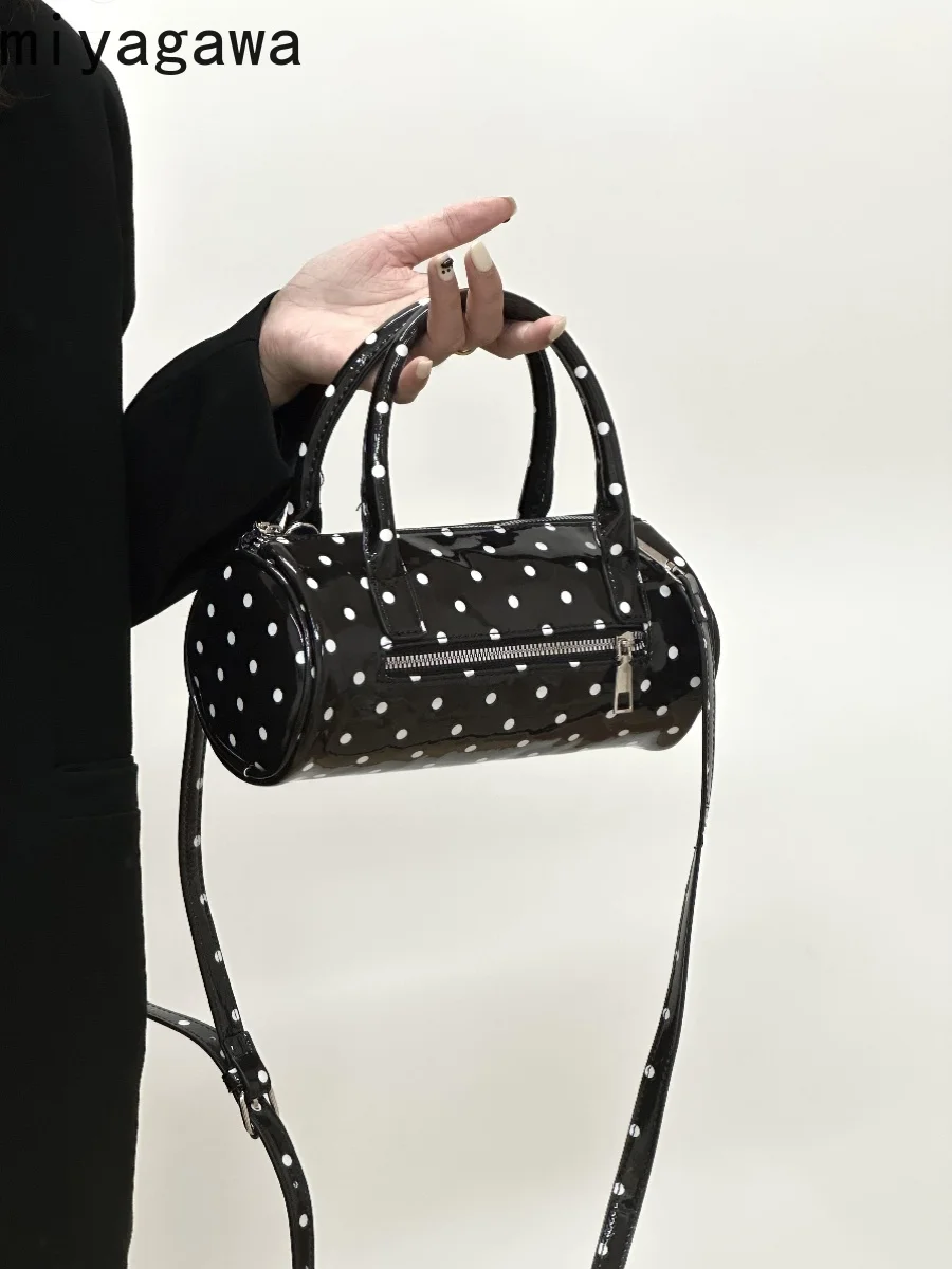 Miyagawa Korean Niche Polka Dot Hand-held Cylindrical Bag New Versatile Spicy Girl Single Shoulder Crossbody Commuting Handbag