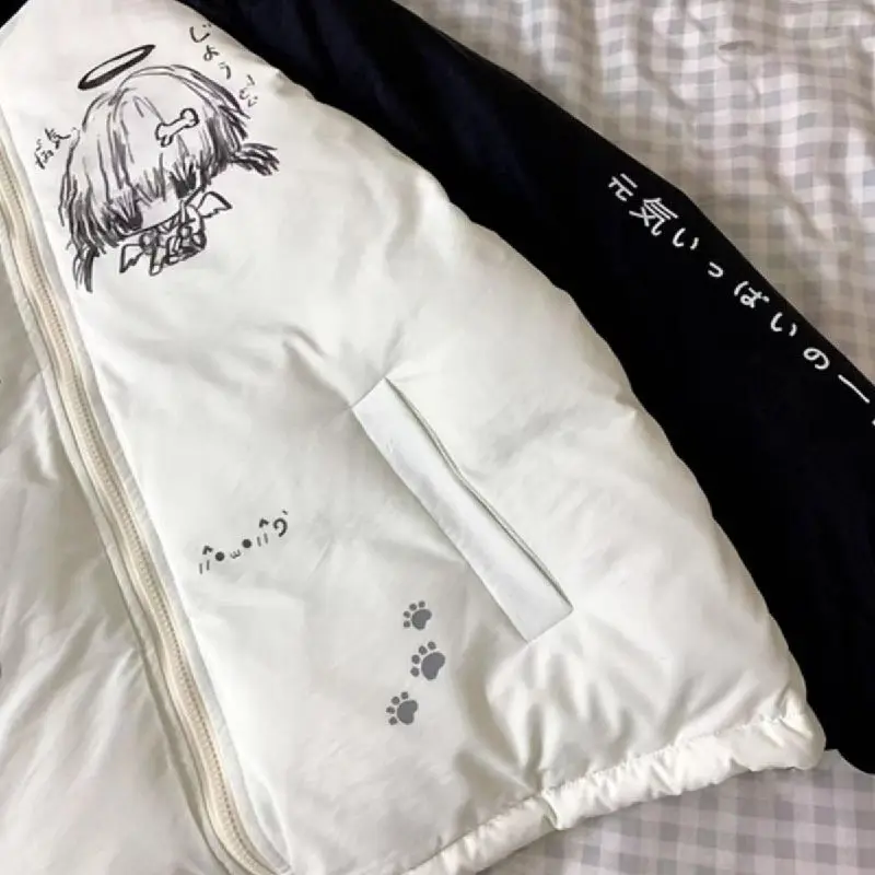 เสื้อโค้ทซิปสไตล์ญี่ปุ่นน่ารักสำหรับผู้หญิง แขนยาว พิมพ์ลายการ์ตูน สไตล์หวาน เสื้อผ้าน่ารัก สไตล์ฮาราจูกุ เสื้อพาร์กาสำหรับฤดูใบไม้ร่วง