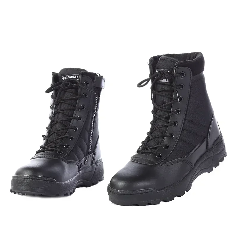 

New Men's Outdoor High-top Leather Boots Tactical Military Boots Black Thick-soled Shoes Lightweight Wear-resistant Hiking Shoes
