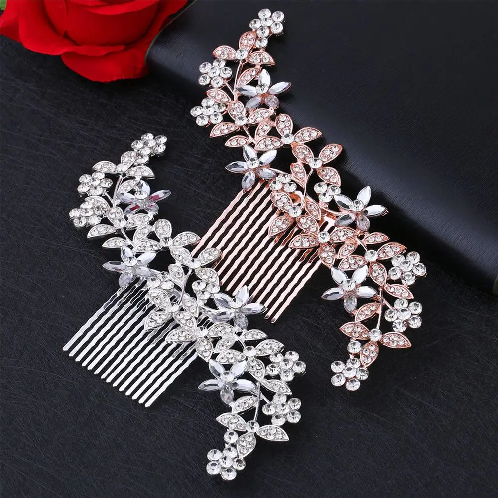 Floral Sparkling Flower Women Hair Ornaments Bridal Fashion Jewelry Diamond Hairpin Hairclip Pearl Hair Comb