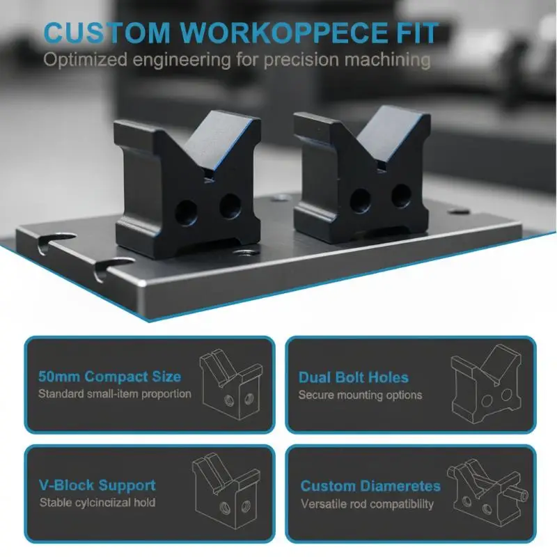 2Pcs Black V-shaped Cylinder Support Block 90 ° Round Bar V-shaped Fixture Lathe Processing Positioning Brackets