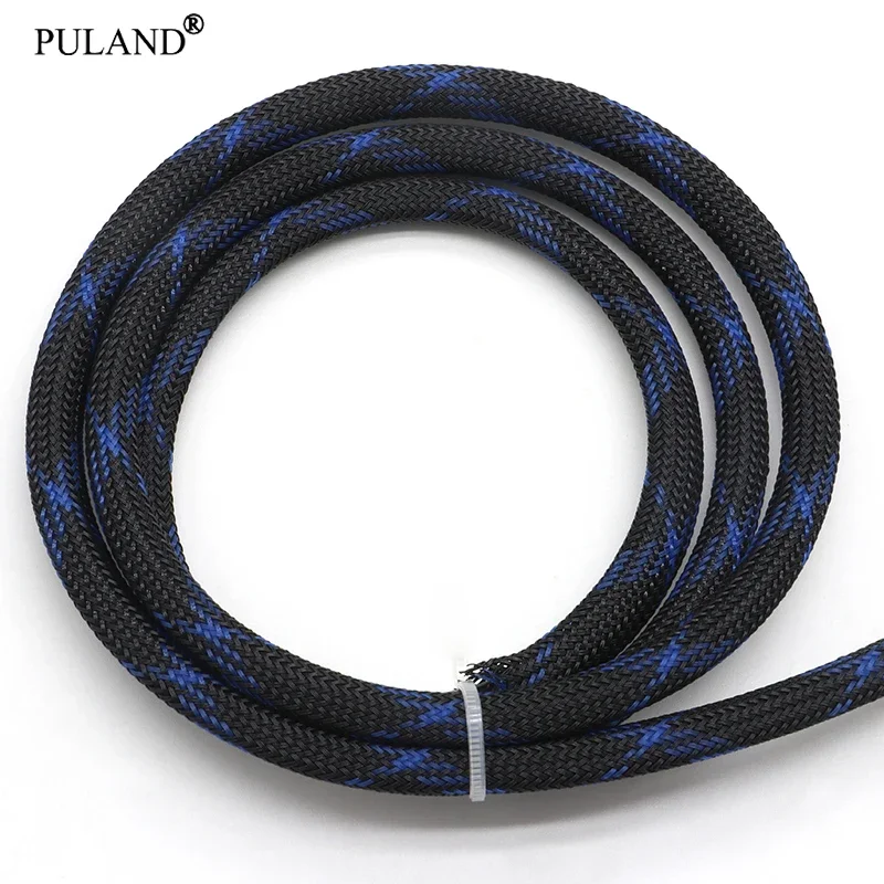 1~50m Black Blue Cross PET Braid Sleeve 2/4/6/8/10/12/14/16/20/25/30mm High Density Insulated Snake Skin Cable Wrap Sheath