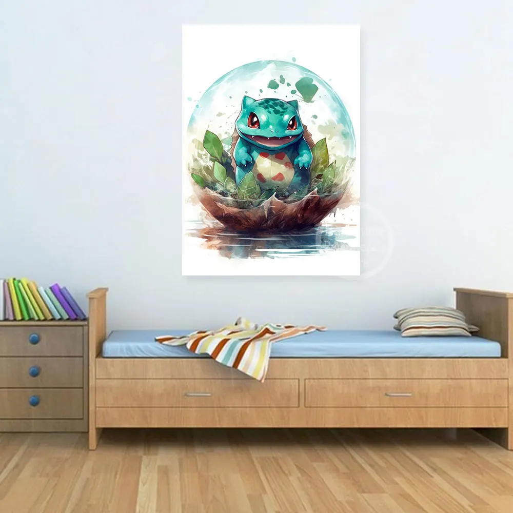 Anime Pokémon Canvas Schilderij Pikachu Squirtle Charmander Poster Aquarel Kunst Muur Cartoon Bubble Muurschildering Kamer Decoratie Geschenken