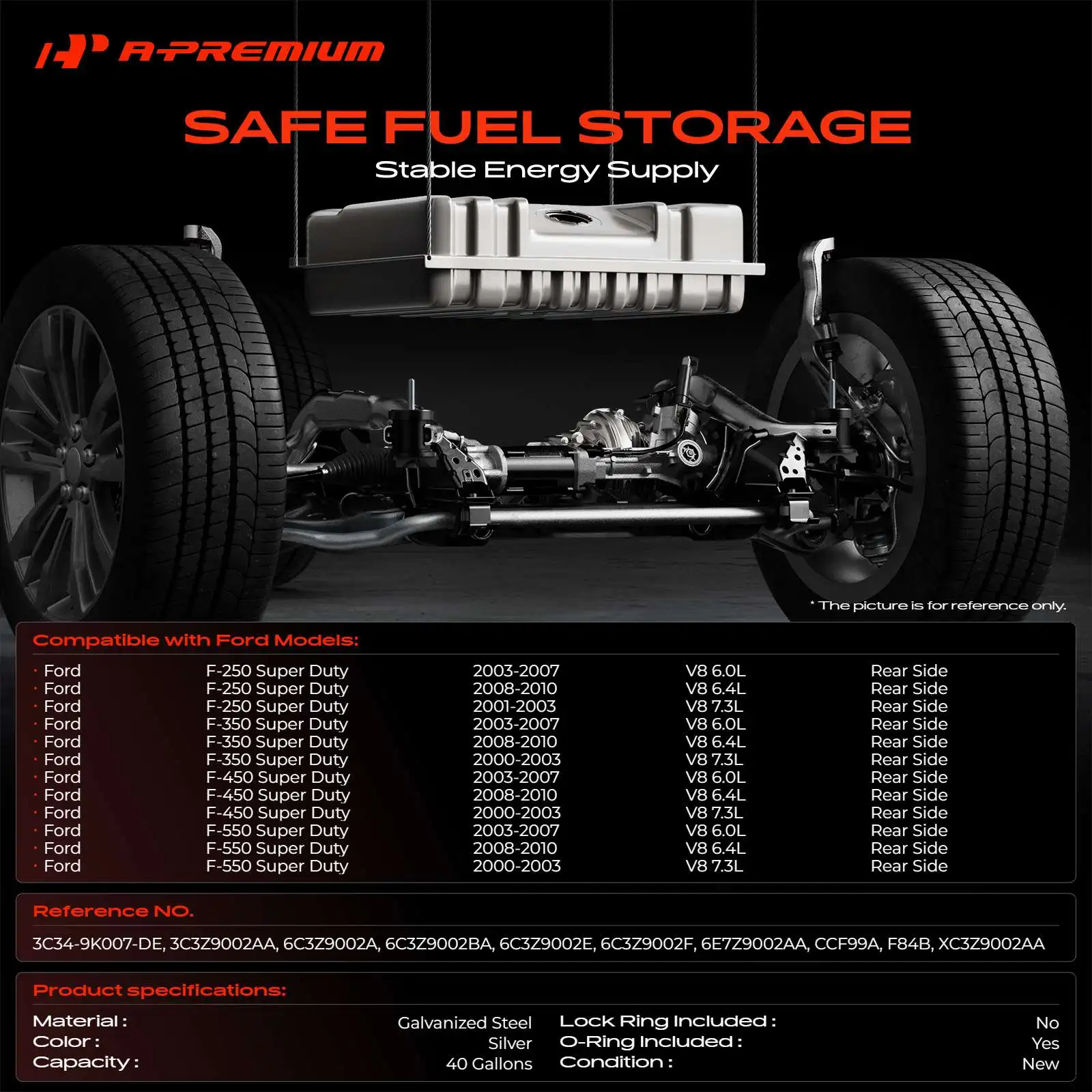 A-Premium 40 Gallons Fuel Tank for Ford F-250 Super Duty 01-10 F-350 Super Duty F-450 Super Duty F-550 Super Duty 00-10