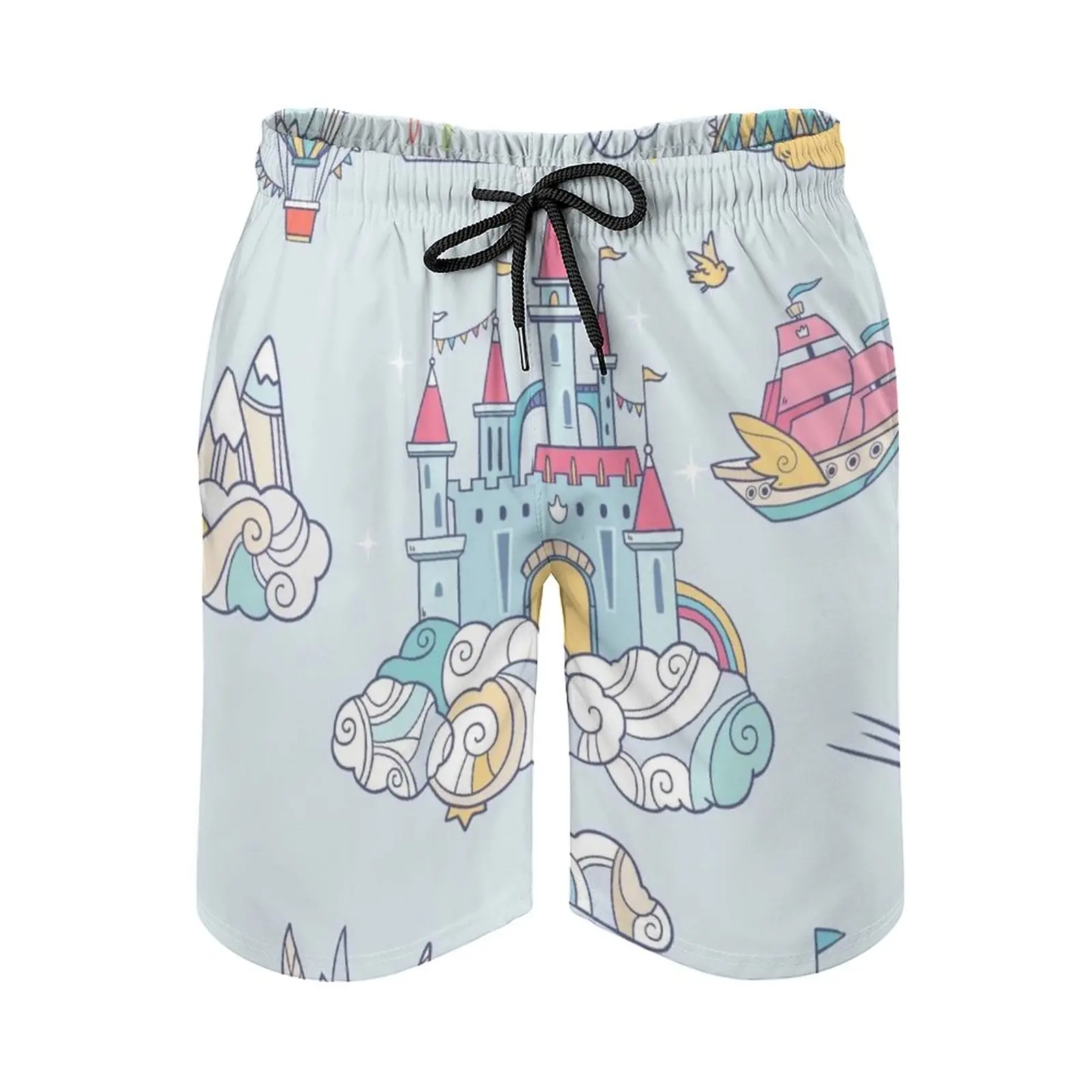 Magic Cloud Castle Men's Beach Shorts Quick Dry Travel Swimsuit Trunks Surf Pants Sports Pants Cloud Rainbow Cute Tower Fun