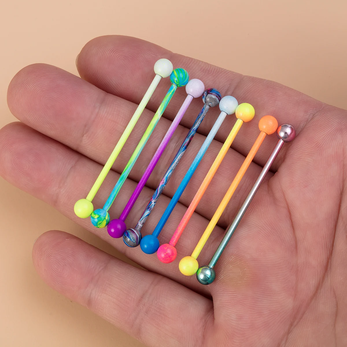 1/8pcs Colorful Industrial Piercing Earring Stainless Steel Industrial Barbell Body Jewelry 14 Gauge Random Color