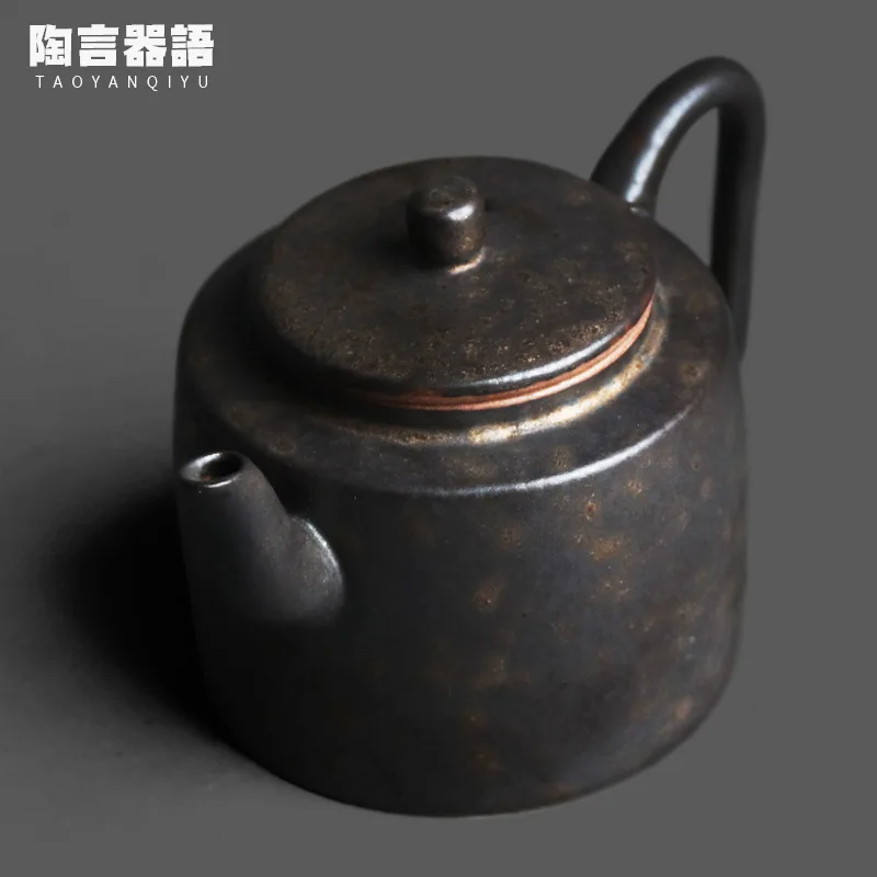 Kiln fired black gold portable teapot Handmade retro ceramic tea single pot coffee liquor small mini single pot