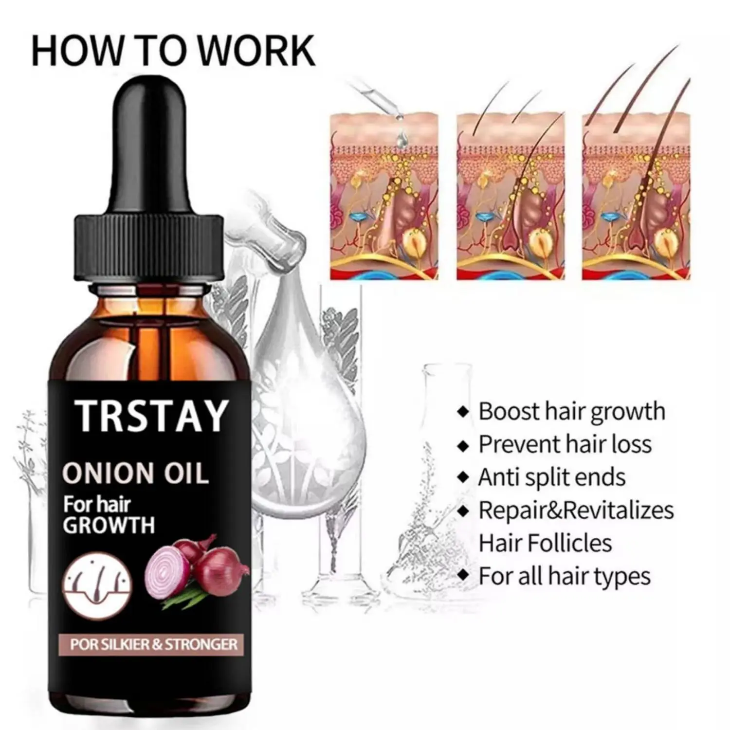 Onion Oil for Hair Growth Alopecia Hair Treatment for Women Treatment Fast Growing Hair Spray Essential Oil Protect