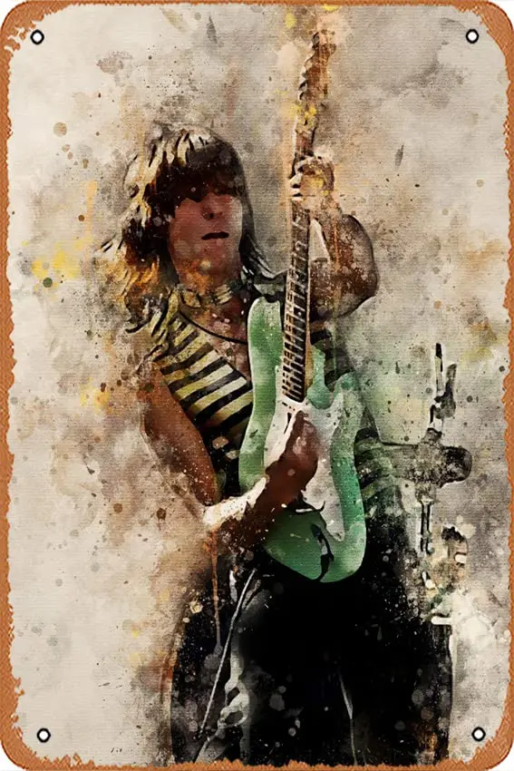 Jeff Beck Is Guitarist - Splatter Watercolor Celebrity - Poster - Wooden Hanging Scroll Frame Tin Signs, Metal Sign Vintage Wall