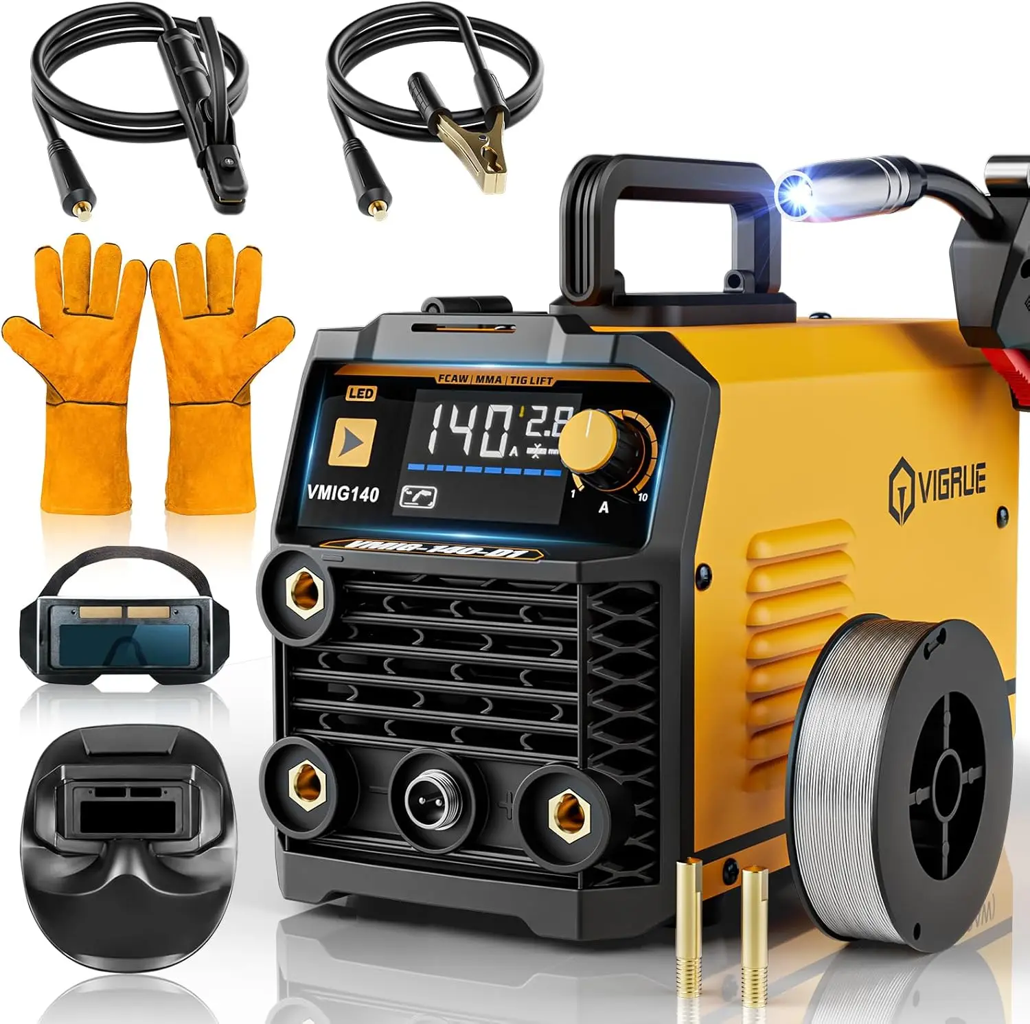 

140A MIG Welder 110V 3-in-1 Flux Core/Stick with Digital Screen, Mask & Gloves