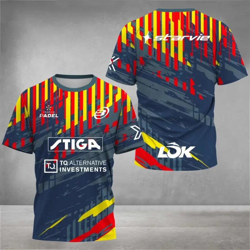 قميص تدريب التنس الانطباعي المخطط للرجال، تي شيرت Padel Tenis Manga Curta، مجموعة اللياقة البدنية سريعة الجفاف