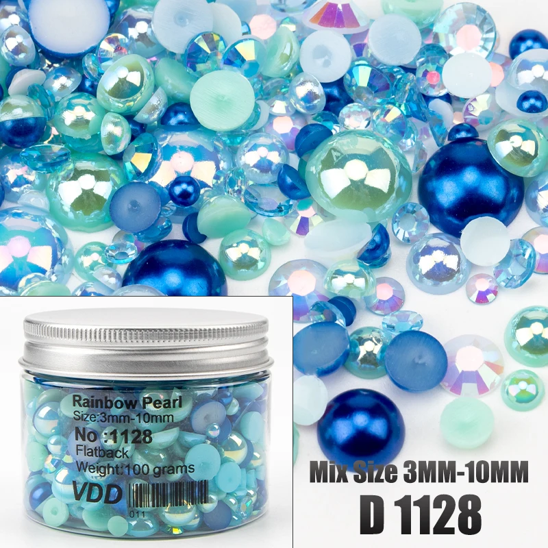 VDD 30/60/100/200g Großhandel Gemischte Größen ABS Halbrunde Perlen Flache Rückseite Perlen Farbige Harz-Strasssteine für Nagelkunst, Basteln und DIY-Dekoration – Detail 34