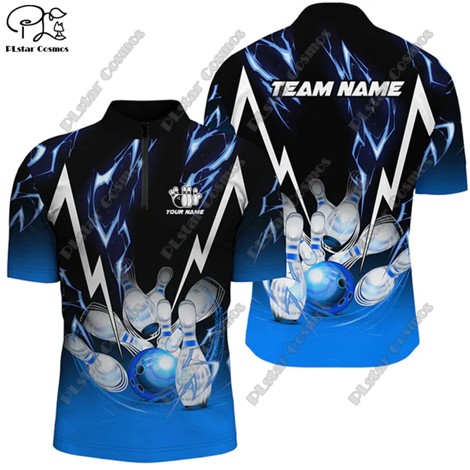 PLstar 3D Printed Bowling Ball Collision Flame Zipper Polo Shirt Harajuku Streetwear Summer Tops T-Shirt Fitness Unisex -14