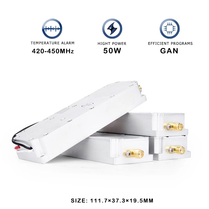 Modul RF GaN 50W 433MHz 420-450MHz penguat daya disesuaikan modul peredam sinyal PA antiuav FPV C-UAS pemblokiran Drone