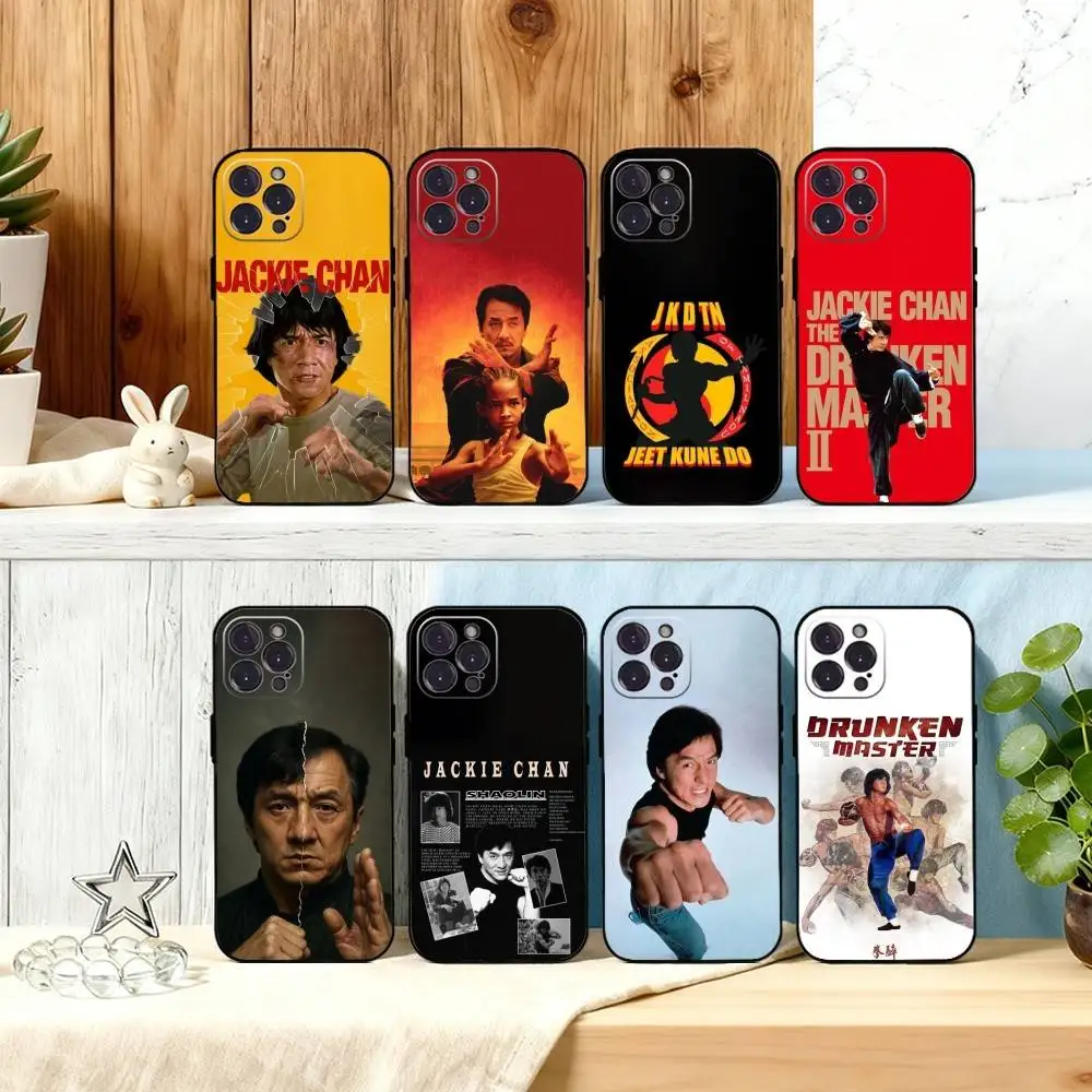 Kung Fu Star Jackie Chan Capa de telefone para iPhone 16,15,14,13,12Plus,Pro Max,XS,5G Capa preta de silicone macio