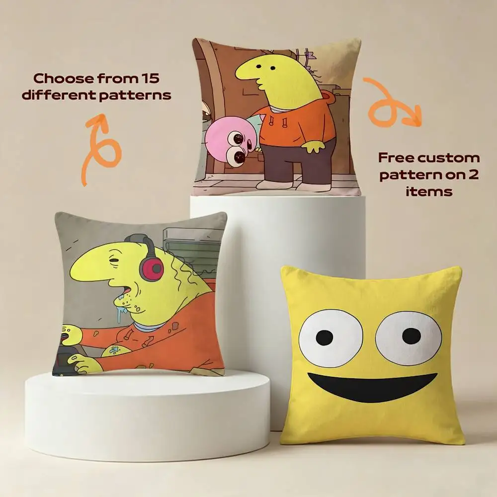 Comedy cartoon S-Smiling FriendS Square Sofa Pillow Cover Solid Color Living Room Home Decor Cushion Case